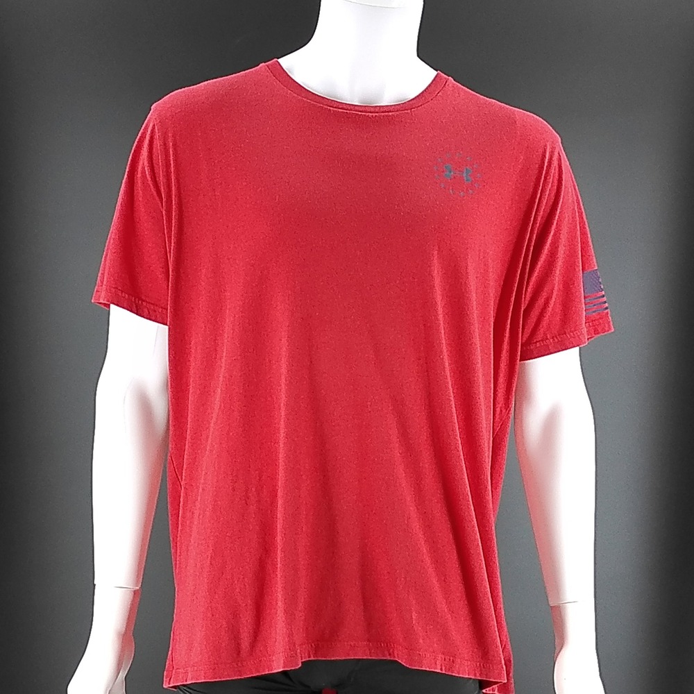 Under Armour Mens Freedom Flag HeatGear T-Shirt Red XXL Loose Fit Short Sleeve